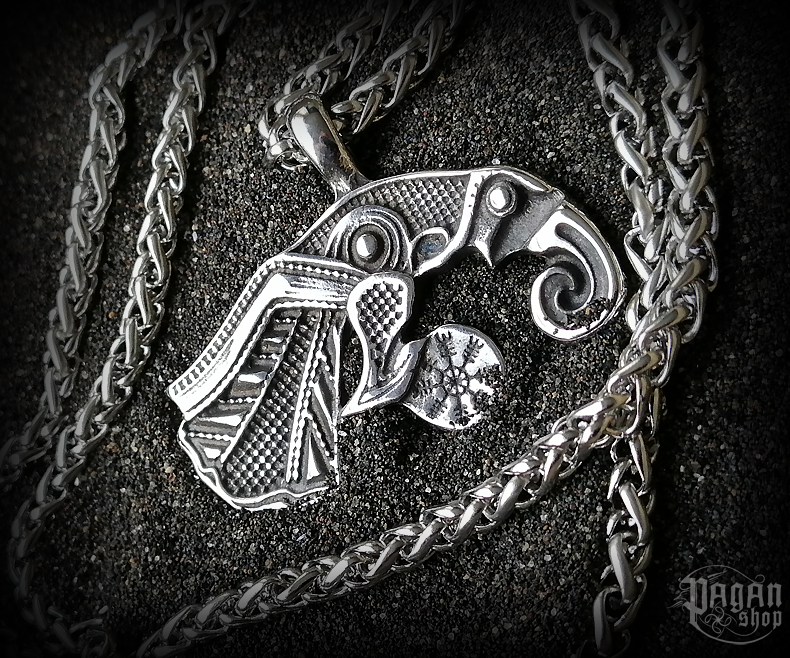 Přívěsek Havran Hugin s řetězem - ocel