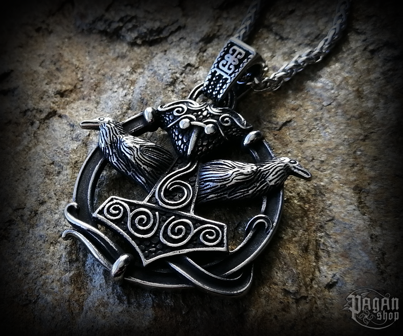 Přívěsek Thorovo kladivo Hrafnar s řetězem - ocel