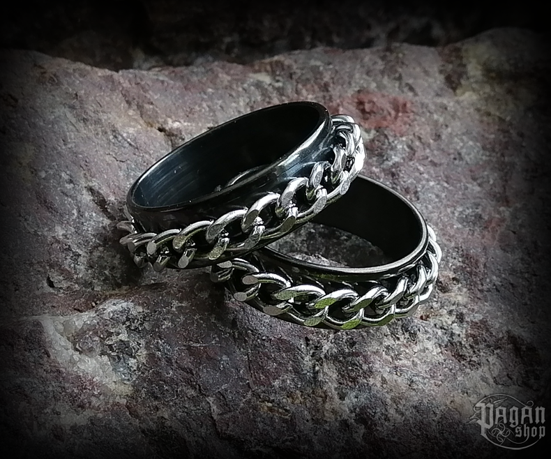 Prsten Řetěz - černý - ocel