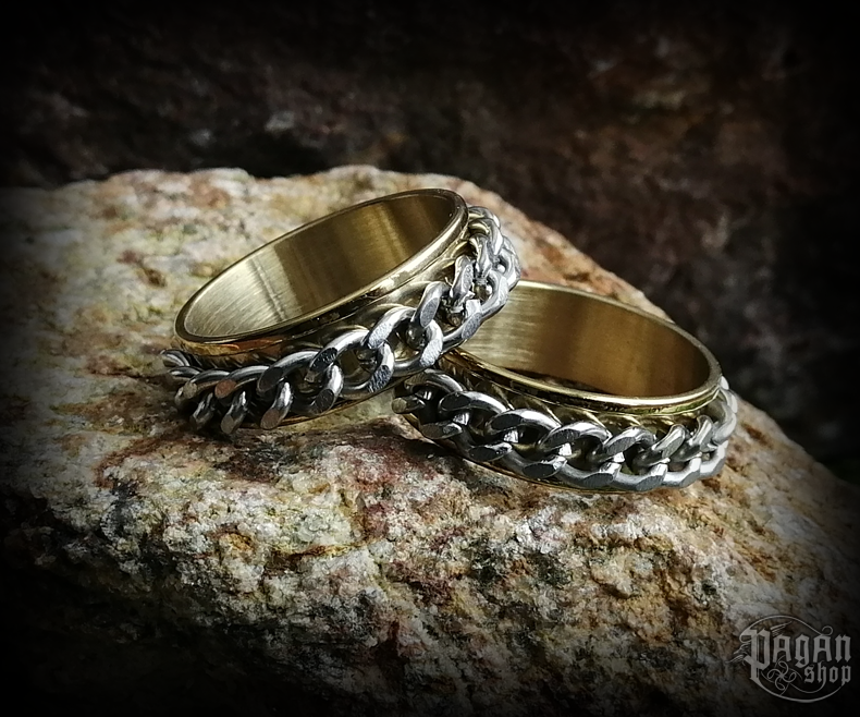 Prsten Řetěz - zlatý - ocel