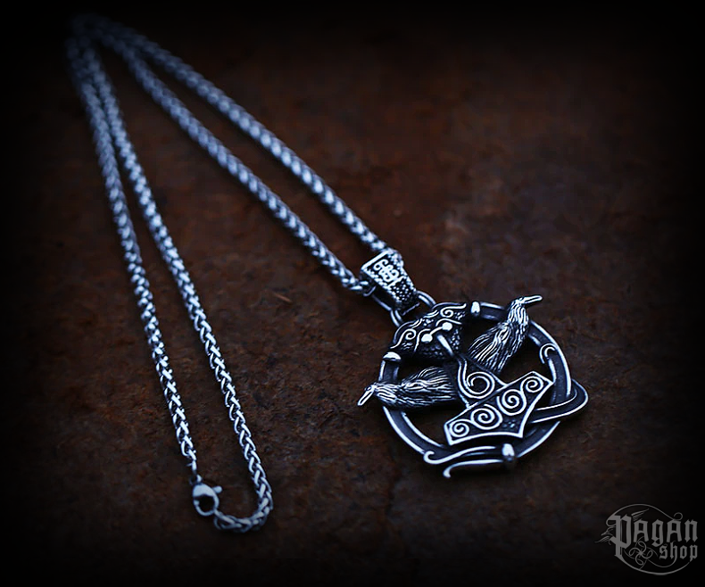 Přívěsek Thorovo kladivo Hrafnar s řetězem - ocel