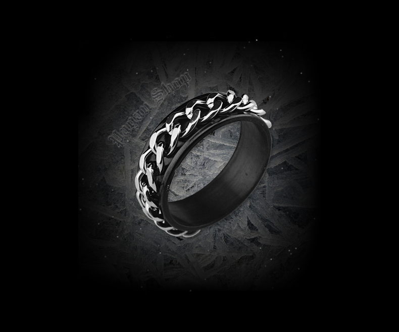 Prsten Řetěz - černý - ocel